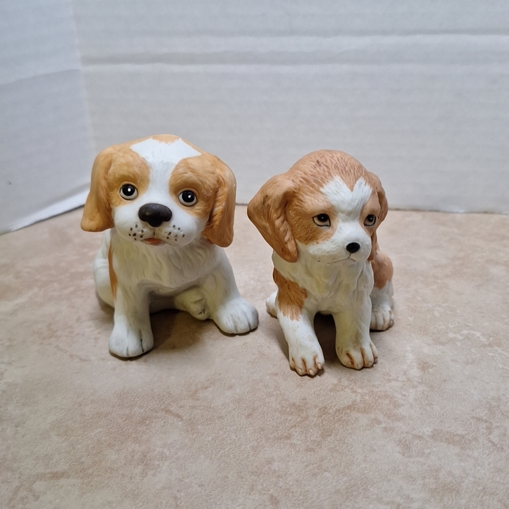 Homco Vintage 80s Ceramic Bisque Cocker Spaniel Puppy Dog Figurines Set/2